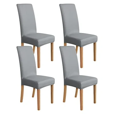 Imagen de Amazon Basics Juego de fundas silla elásticas, gris claro, 4 unidades