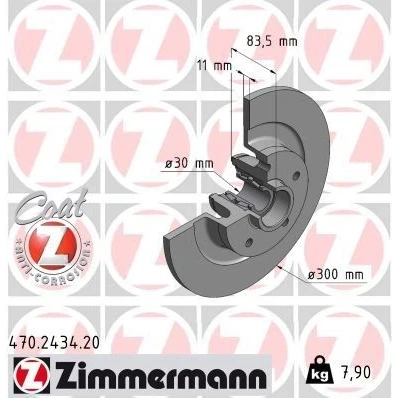 Imagen de ZIMMERMANN Disco de freno RENAULT: LAGUNA 3, 3 Grandtour, Latitude Berlina 300mm 11mm 5/5 5Taladro(s) 114mm macizo revestido 470.2434.20
