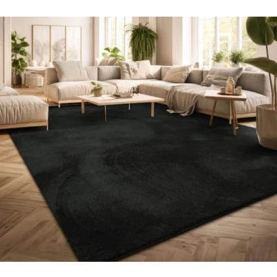 Imagen de TT Home Alfombra Salón Pelo Corto Monocolor Diseño Moderno Lavable Amarillo Dorado, Color: Negras, Tamaño:100x200 cm