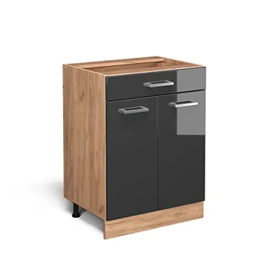 Imagen de Vicco Mueble bajo de Cocina R Line, Antracita Alto Brillo/Roble Dorado, 60 cm con cajón, sin encimera