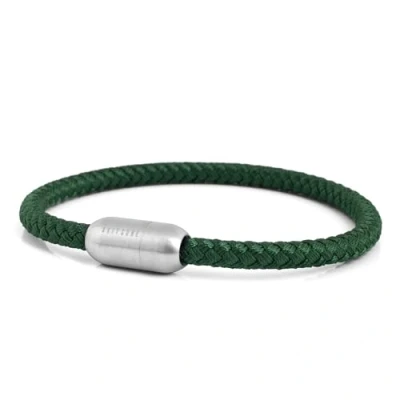 Imagen de Akitsune Silva Nylon Pulsera 5mm diámetro Mujer Hombreas Hombre Acero Inoxidable Cierre magnético Matt Plata Verde 21,5cm