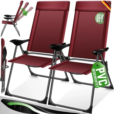 Imagen de KESSER® Juego de 2 Sillas Jardín Plegables Aluminio con Respaldo Alto Ajustable 7 Posiciones, Apoyabrazos Transpirables, Portátiles, Silla Camping para y Terraz, Burdeos