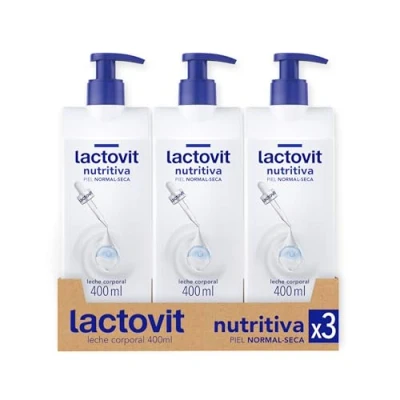 Imagen de Lactovit Lactourea Leche Corporal Nutritiva para Pieles Normales y Seca, con ProLactic10, Hidrata la Piel Intensamente Propociona Suavidad, Absorción Inmediata Pack de 3 x 400 ml