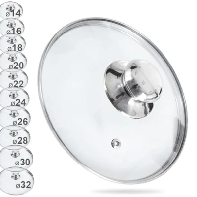Imagen de ORION Tapa de cristal con borde acero inoxidable para olla y sartén, diámetro 16 cm, vidrio resistente al calor a 200 C