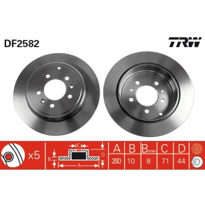 Imagen de TRW DF2582 Disco de freno 290 10 5 108 macizo barnizado con tornillos