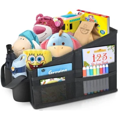 Imagen de WOCVRYY Organizador Maletero Coche para Asiento Delantero Trasero y Plegable con Compartimentos Bolsillos de Malla Portavasos Guardar Juguetes Mapas Juegos Más