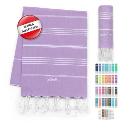 Imagen de LeStoff Fouta Premium 100% algodón orgánico Prelavado, sostenible, Absorbente y de Secado rápido Toalla Playa, baño, Ducha, Yoga, Sauna, Piscina Viaje (95 x 180 cm, Lilac)