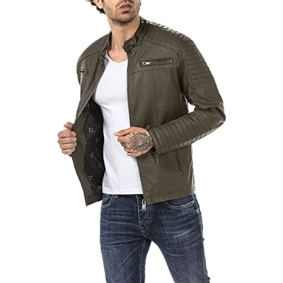 Imagen de RED BRIDGE Chaqueta de Hombres Cuero Sintético Moda Casual Caqui M