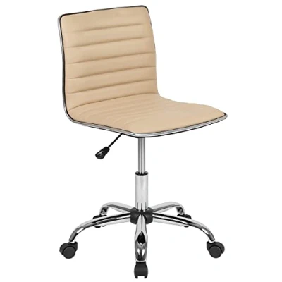 Imagen de Flash Furniture Muebles Silla de Oficina giratoria sin Brazos con Respaldo bajo, plástico Metal Espuma, Marco Vinilo Bronceado/Cromado, Set of 1