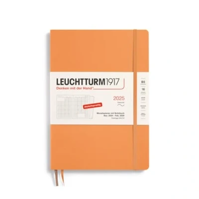 Imagen de LEUCHTTURM1917 370604 Planificador mensual y cuaderno 2025, composición B5, tapa blanda, 16 meses, 80 g, a rayas, color albaricoque