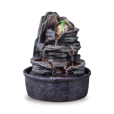 Imagen de Fuente de Interior Cascade Nature Escalera Efecto Piedra Luz Colorida, Idea Regalo, Decoración en Movimiento Mesa Zen Relajante, Objeto Portafelicidad, 25 cm Luberon