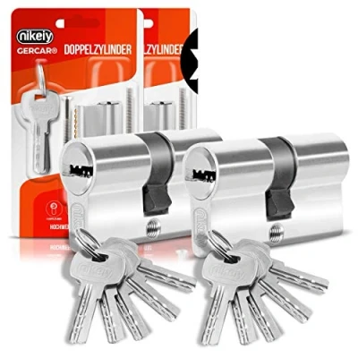 Imagen de GERCAR Juego de 2 cilindros cerradura perfil 35/35, cierre uniforme, doble cilindro, incluye 10 llaves, longitud: 70 mm, A:35 B: 35 unidades