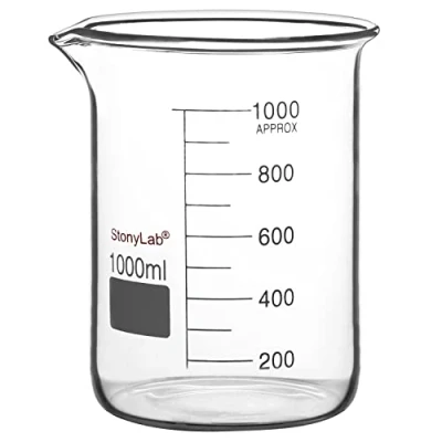 Imagen de stonylab Vaso de Precipitados Vidrio, 1 Paquete Vidrio Borosilicato Graduado Baja Forma Griffin con Pico Verter Laboratorio, 1000 ml