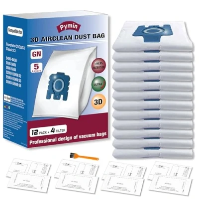 Imagen de Pymin 12 paquetes de bolsas eliminación polvo al vacío gn, compatibles con Miele hoover, adecuadas para las series clásicas c1, C2 C3 completa, s227 s240, s270, s400, s600, s800