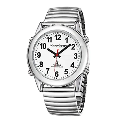 Imagen de Hearkent Reloj parlante atómico con números grandes y correa expandible autoajustable para personas ciegas o ancianos discapacidad visual, Banda elástica, MEN SIZE, pulsera