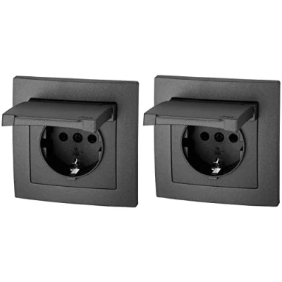 Imagen de Pack de 2 enchufes empotrados IP44, terminales enchufables, todo en uno, serie ET 1, antracita