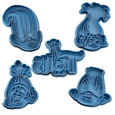 Imagen de Cuticuter The Trolls Pack Cortador de Galletas, Plástico, Azul, 16x14x1.5 cm, 5 Unidades