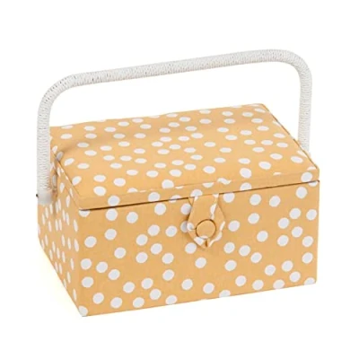 Imagen de Hobby Gift Costurero mediano exclusivo, caja de almacenamiento para manualidades, bandeja accesorios, alfiletero, mango PVC, 18,5 x 25,5 14,5 cm, lunares ocres