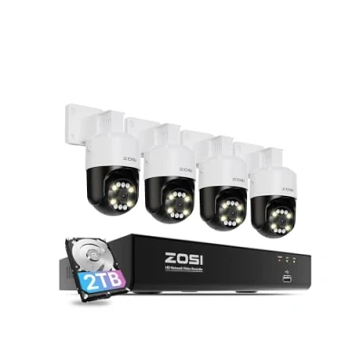 Imagen de ZOSI Kit Cámaras Vigilancia Exterior PoE, 4K 8CH NVR Sistema con 4X 8MP Cámara Seguridad IP Pan y Tilt, Detección de Persona/Vehículo, Visión Nocturna