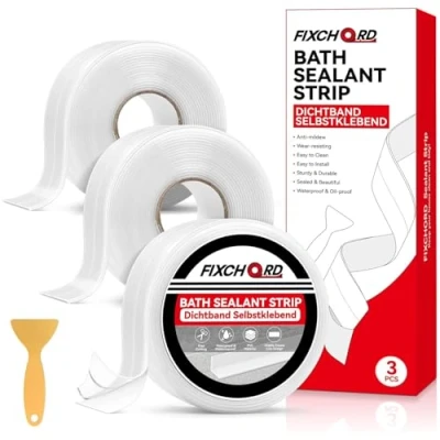 Imagen de FIXCHORD cinta selladora Impermeable, 3 Rollos baño Selladora, Transparente de Sellado Impermeable Autoadhesivas, para Bañera, Ventana, Fregadero Cocina 3.2m*38mm