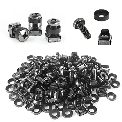 Imagen de THATSRAD 50 PZS Tuercas Enjauladas M6 y Tornillos Rack con Arandelas de Plástico Set para Armario la Oficina, Montaje en Servidores 19&quot; (Negro)