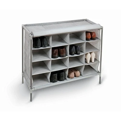 Imagen de Domopak Living 8001410073822 Armario Zapatero en los 16 Compartimentos, plástico/Acero/Polipropileno, Gris, 35 x 81 66 cm