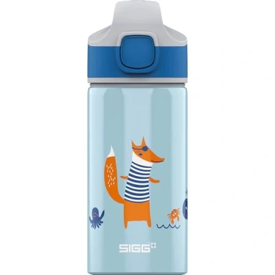 Imagen de SIGG Miracle Fox Cantimplora infantil (0.4 L), resistente botella para niños con tapa hermética, de agua aluminio pajita usar una mano