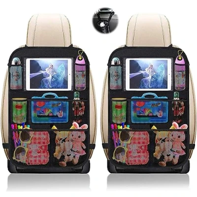 Imagen de UIHOL Organizador para Coche, 2 PCS Protector de Asiento Niños (8 Bolsillos), Impermeable Organizadores Coche Kick Mat, Universal Multi Bolsillo Trasero con Sorporte iPad Tablet