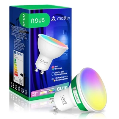 Imagen de NOUS GU10 Bombilla Matter Led Inteligente Wifi, Luz Fria calida Regulable. RGB Habitacion Luces, Compatible con Alexa, Google Home, Tuya Smart Life, Home Assistant. Bombillas Colores