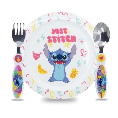 Imagen de Sorrisini Juego de vajilla infantil platos infantiles para guardería, escoula comida bebé plano, cubiertos acero inoxidable destete primera