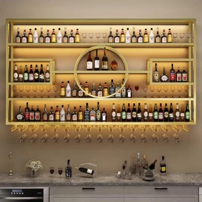 Imagen de Botellero De Pared Para Almacenar Botellas Y Copas Vino,Soporte Vino Colgante Con Luz LED,Estante Vinos,Estantería Vino,Estante Decorativo Metal Portavasos Soporte Copas(