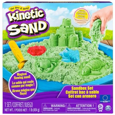 Imagen de Kinetic Sand arena MÁGICA Set SANDBOX con Arenero Niños, 454g de verde y 4 accesorios Kit Manualidades Niños 6029059 Juguetes 3 Años +
