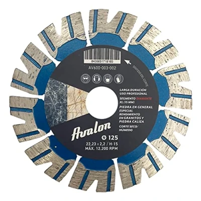 Imagen de Avalon Serie PRO Disco de corte diamante 125 mm x 22,2 para hormigón, piedra y ladrillo. diamantado universal 125mm 2,2 segmento H 15 radial