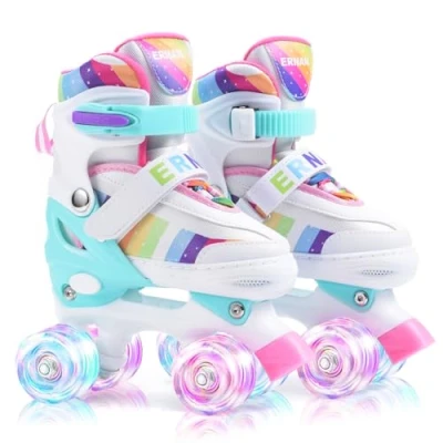 Imagen de ERNAN Patines 4 Ruedas, tamaños Ajustables con Ruedas Que Brillan en la Oscuridad, de para niños,Patines Niña Niño Principiante Regalo (Pink, S)