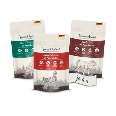 Imagen de Venandi Animal Pienso Premium para Gatos PAQUEE de Prueba I 4*Pollo, 4*Pato, 4*Ternera Completamente Libre Cereales Pouches 12 x 125 g
