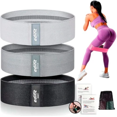 Imagen de Edifit, Bandas Elasticas Musculacion, Cintas con 3 Niveles de Resistencia, Fitness, Gomas Antideslizantes Gimnasio, Pack 3, Gym, Crossfit, Pilates o Ejercio en Casa (Negro, Gris y Claro)