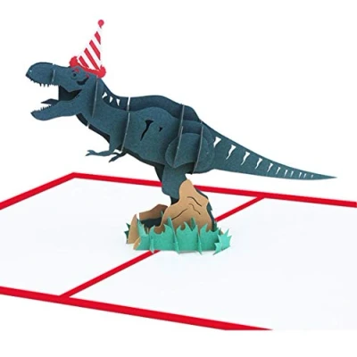 Imagen de Lyxtiorn tarjetas de cumpleaños emergentes 3D, felicitación artesanales hechas a mano, dinosaurio, tarjeta emergente