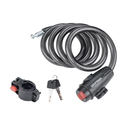 Imagen de GRIFEMA GA1204 12 Candado de Bicicleta Antirrobo con Llave, Seguridad Cable para Bicicletas, Motos, Scooters, 120cm, Negro