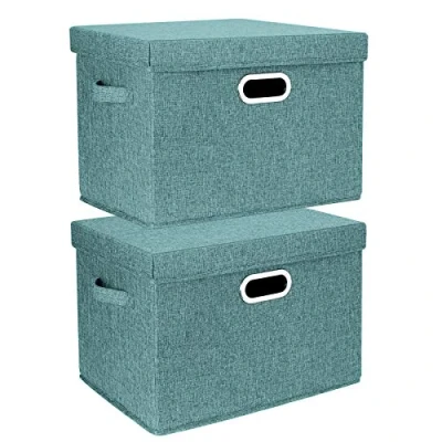 Imagen de TYEERS Grandes Cajas de Almacenaje con Tapa, Tela, Lavable, Organizadoras, 44x30x29 cm, Juego 2, Aqua Deep
