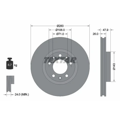 Imagen de TEXTAR PRO 92267903 Disco de freno 283 26 05/08 108 ventilación interna revestido sin perno sujeción rueda, buje rueda
