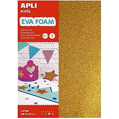 Imagen de APLI Kids 12785 Bolsa de Goma EVA purpurina plata, oro, rojo y verde A4 4 hojas