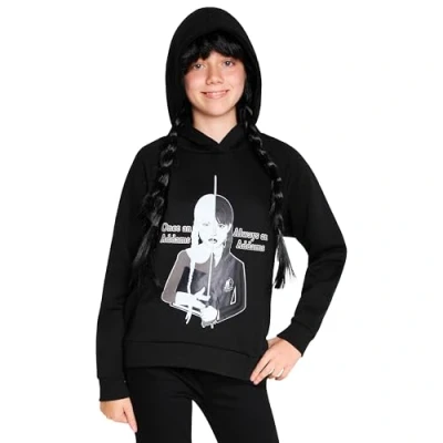Imagen de Wednesday Sudadera Niña Miércoles Addams con Capucha Cómoda Ropa y Chica Adolescente 7 16 Años (Negro/Addams, 8 años)