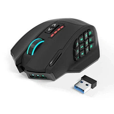 Imagen de Ratón inalámbrico para Juegos Gamspeed V8 Pro RGB MMO sin retraso, Sensor óptico de 16,000 dpi, tecnología transmisión 2.4 GHz, iluminación cromática, 16 Botones programables
