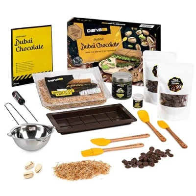 Imagen de Set de Chocolate Dubái DiBYS Molde Silicona y Ingredientes 200g Crema Pistacho, 300g con Leche Pasta Cabello Ángel Kadayif para