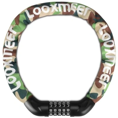 Imagen de Looxmeer Candado de Bicicleta con 5 Dígitos, Cerradura Bloqueo Antirrobo, Combinación, Cadena para Moto Bicicleta, Camuflaje, 90cm