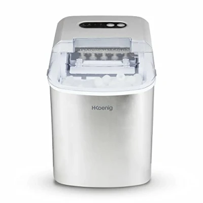 Imagen de H.Koenig KB14 Máquina de Hacer Hielo, Potencia 120 W, Diaria 12 Kg, Ciclo Producción 10/13 Min, 2 Tamaños Cubitos, Capacidad Bandeja Agua 2,1 L, Pantalla LCD, Acero Inoxidable, Gris