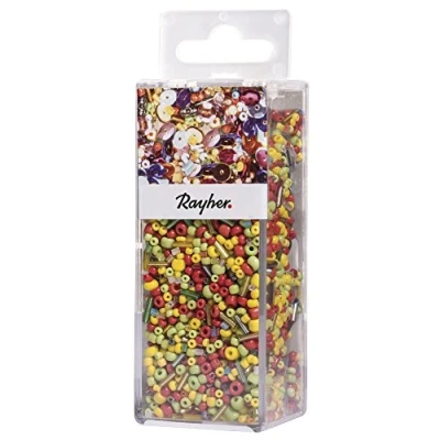 Imagen de Rayher 24096000 Lentejuelas de, Cristal Perla Mix y Alambre, 90 g Alambre 50 mx0, 3 mm, DIV. Materiales, Multicolor, 12.9 X 4.4004 4 Cm