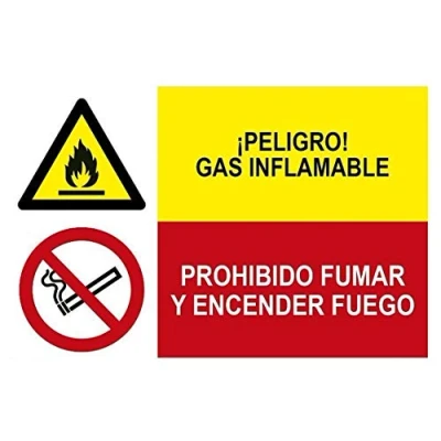 Imagen de MovilCom® Adhesivo combinado ¡PELIGRO! GAS INFLAMABLE/PROHIBIDO FUMAR Y ENCENDER FUEGO 600X400m señal informativa (ref.PRD4300021)