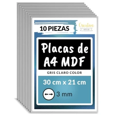 Imagen de Creative Deco 10 x A4 MDF Tablero Madera Gris 300 210 3 mm Perfecto para Corte por Laser, CNC Router, Modelado, Calado, Bricolaje, Manualidades