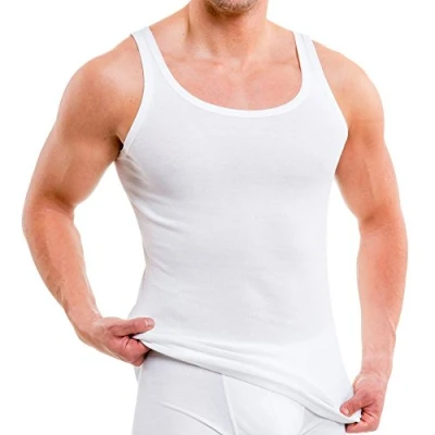 Imagen de HERMKO 3000 Kit de Cinco Tank Tops para Hombre, Hechos algodón 100%, Camiseta Interior, Hombros Chaqueta Deportiva, Größe Herren:5 (M), Farbe:Blanco